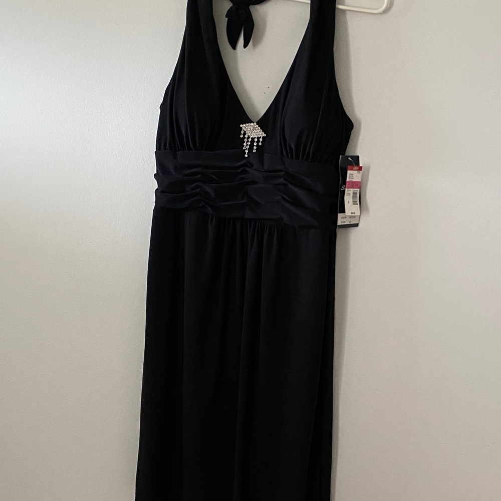 Vintage Scarlett Nite Black One-Shoulder Evening Dress with Rhinestone Accent